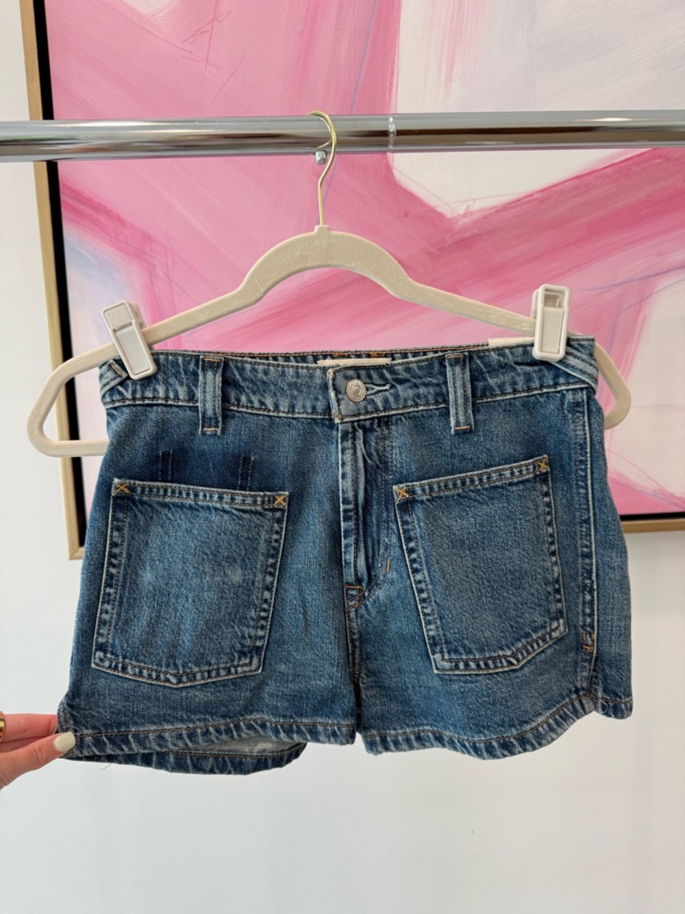 Free People Vintage Blue Front-Pocket Denim Shorts, size 26
